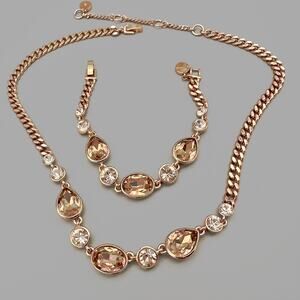 Givenchy Rose Gold Crystal Necklace Bracelet Set Champagne Clear Quiet Luxury
